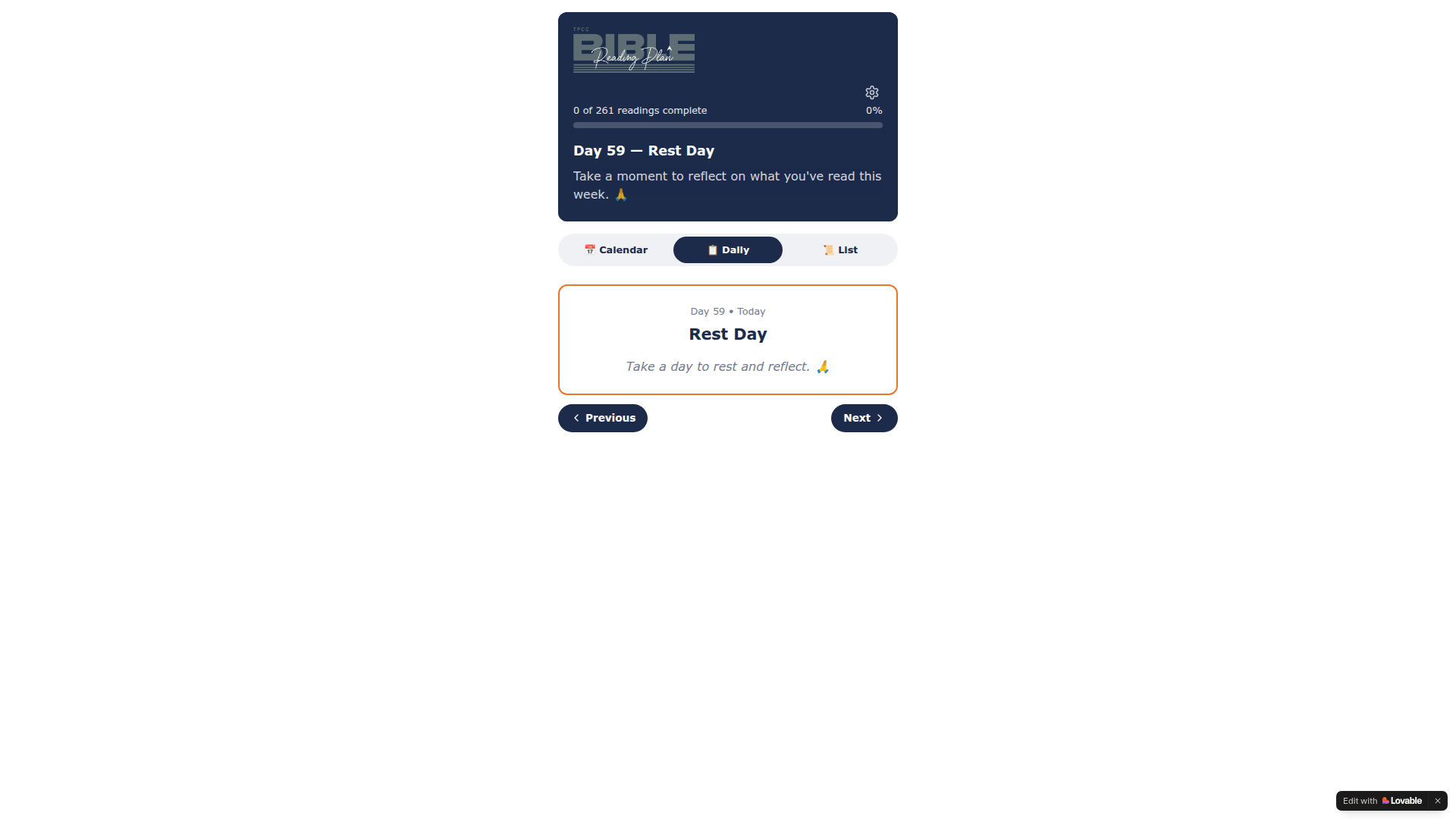 Screenshot of Bible Reading Plan