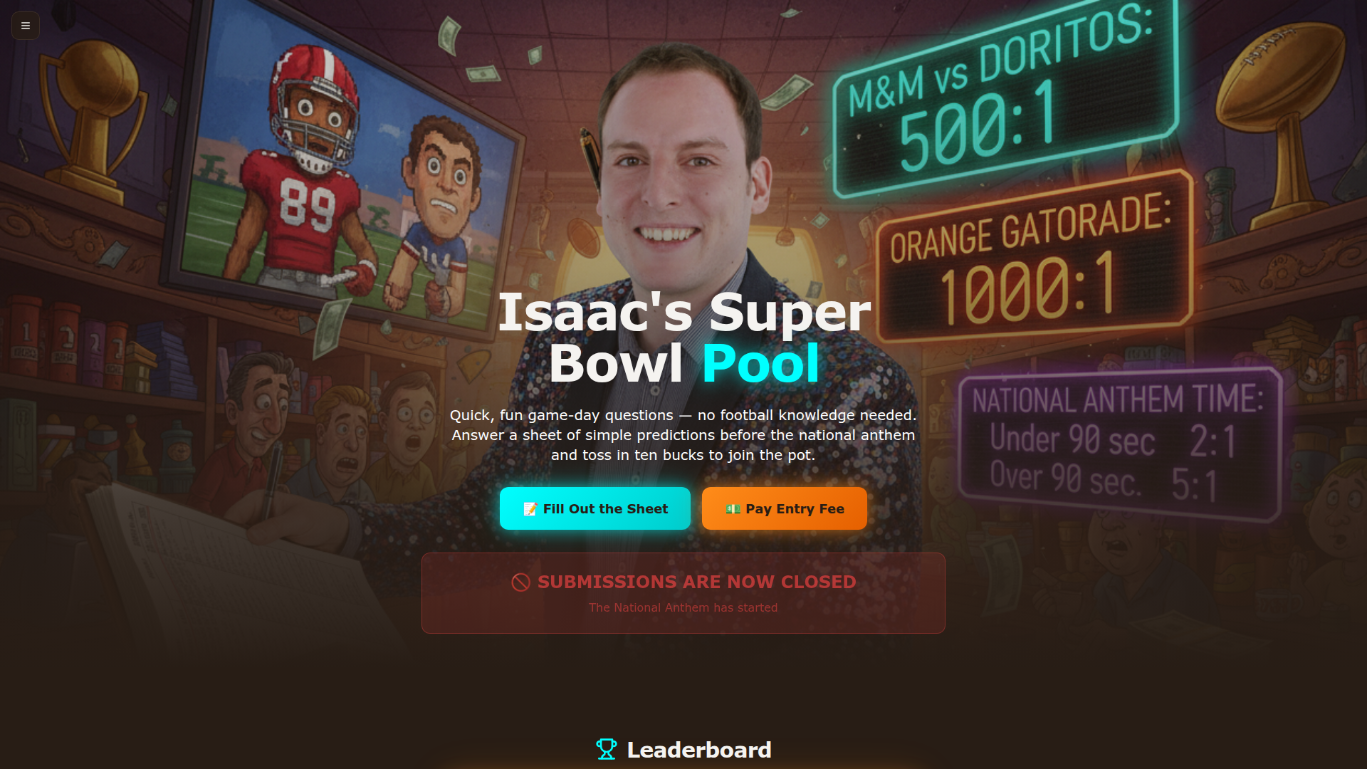Screenshot of Isaac's Super Bowl Pool